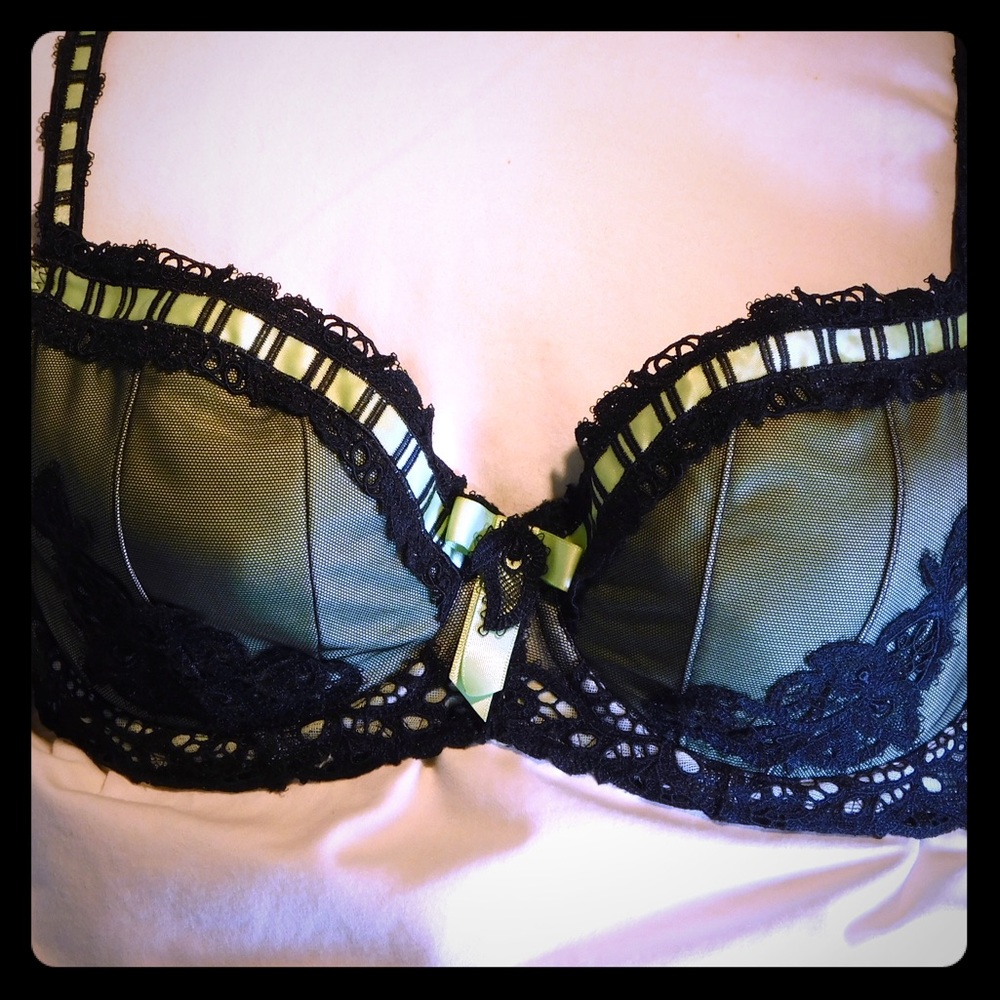 Rigby & Peller Green & Black Lace Balcony Bra 36D